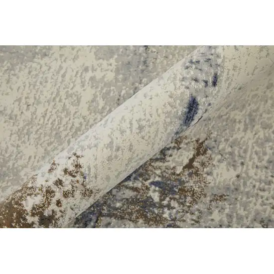 Ivory Blue and Brown Abstract Power Loom Area Rug Photo 9