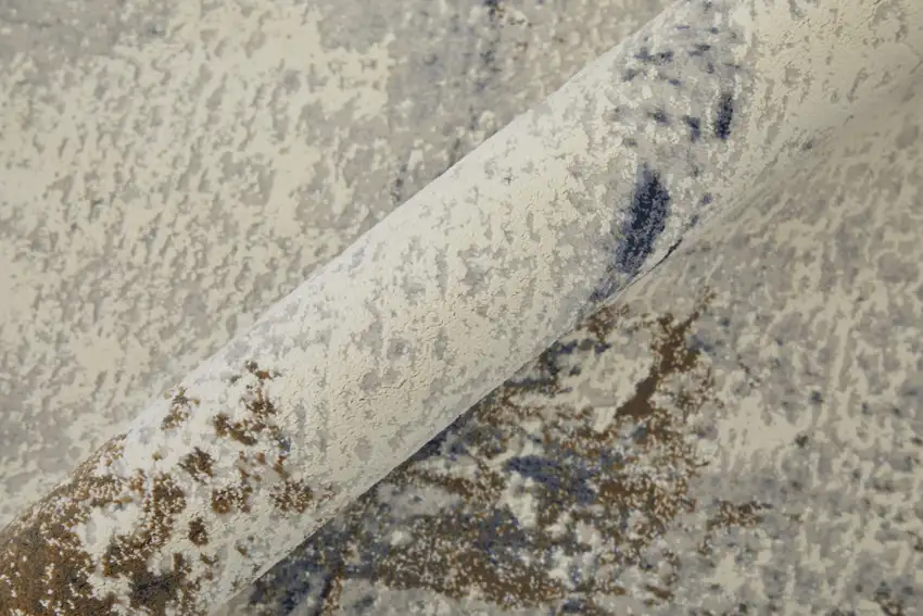Ivory Blue and Brown Abstract Power Loom Area Rug Photo 9