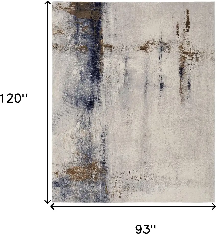 Ivory Blue and Brown Abstract Power Loom Area Rug Photo 3