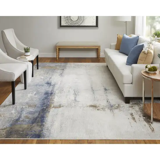 Ivory Blue and Brown Abstract Power Loom Area Rug Photo 9