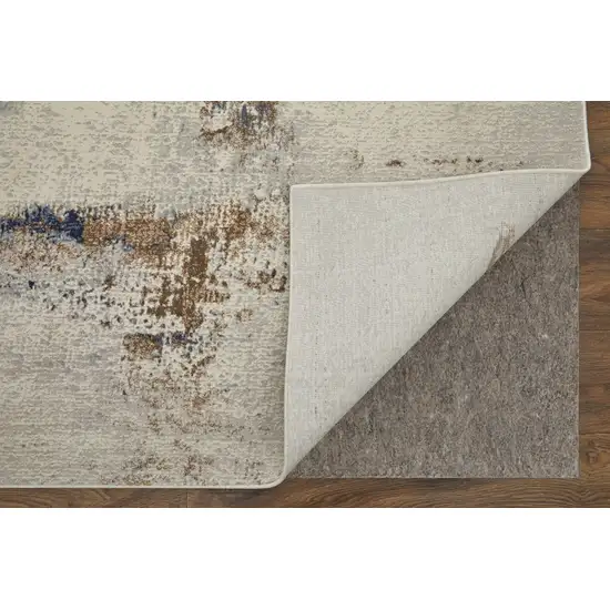 Ivory Blue and Brown Abstract Power Loom Area Rug Photo 5