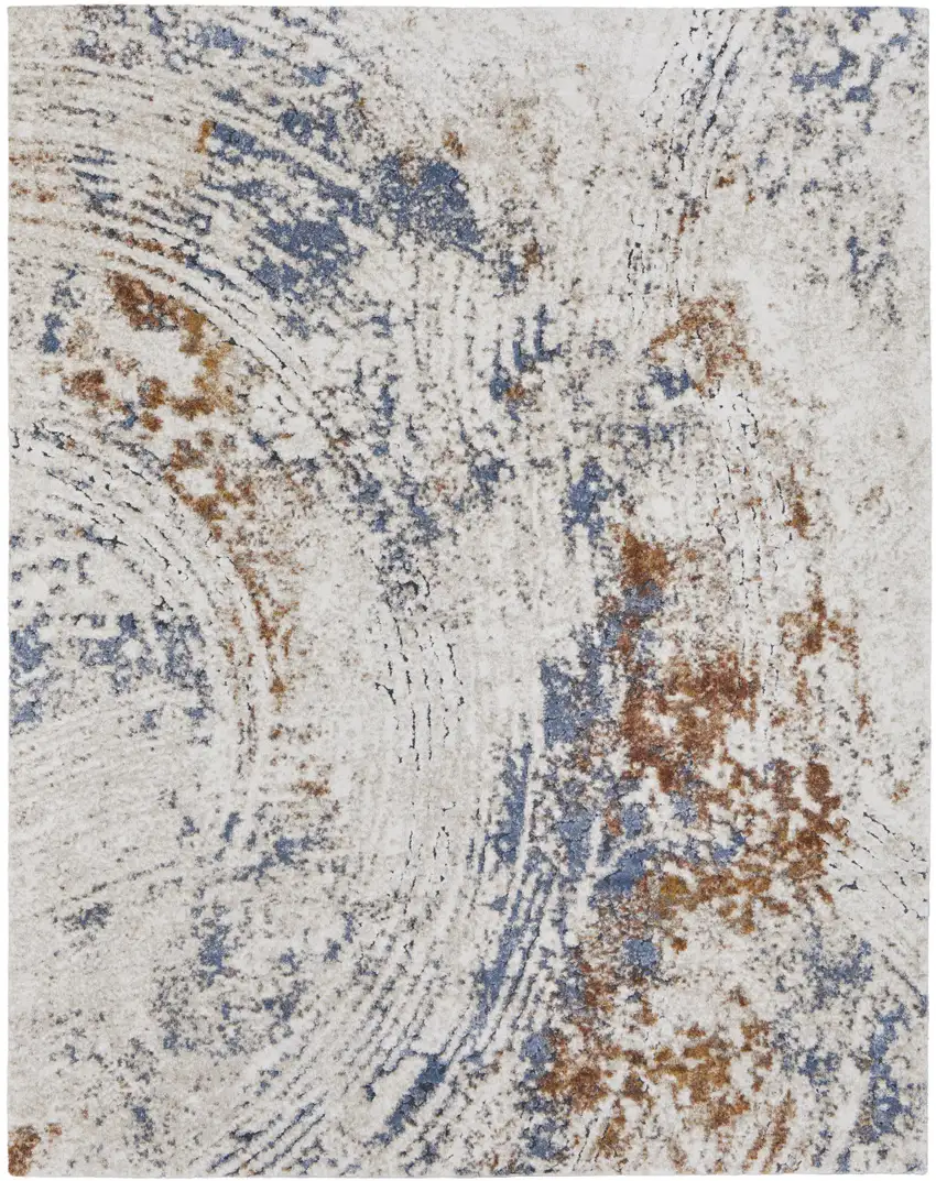 Ivory Blue and Brown Abstract Power Loom Area Rug Photo 5