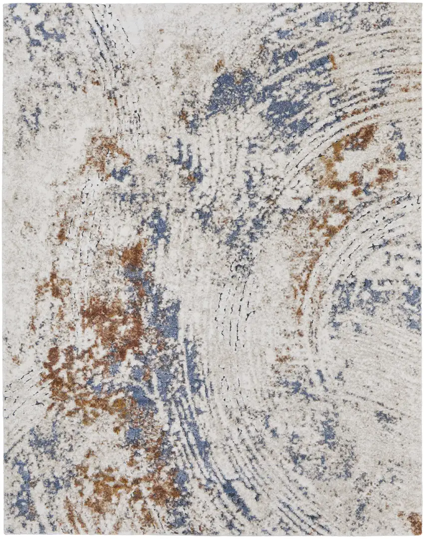 Ivory Blue and Brown Abstract Power Loom Area Rug Photo 4