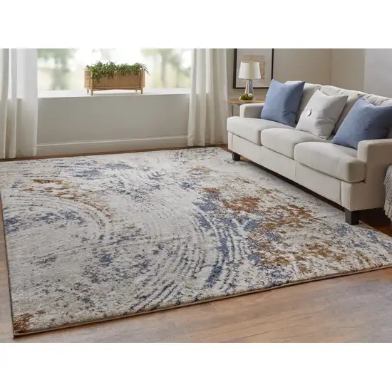 Ivory Blue and Brown Abstract Power Loom Area Rug Photo 9