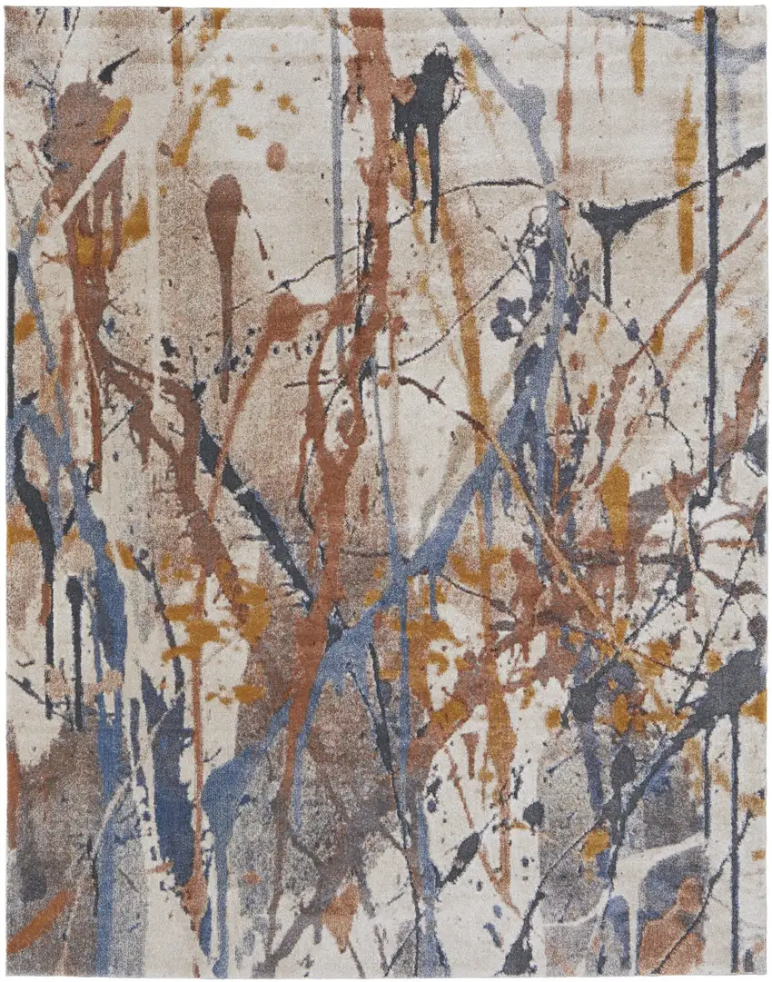 Ivory Blue and Brown Abstract Power Loom Area Rug Photo 5