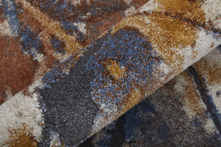 Ivory Blue and Brown Abstract Power Loom Area Rug Photo 7