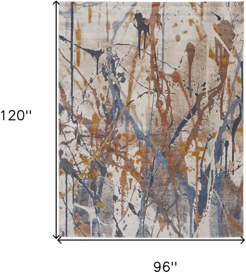 Ivory Blue and Brown Abstract Power Loom Area Rug Photo 3