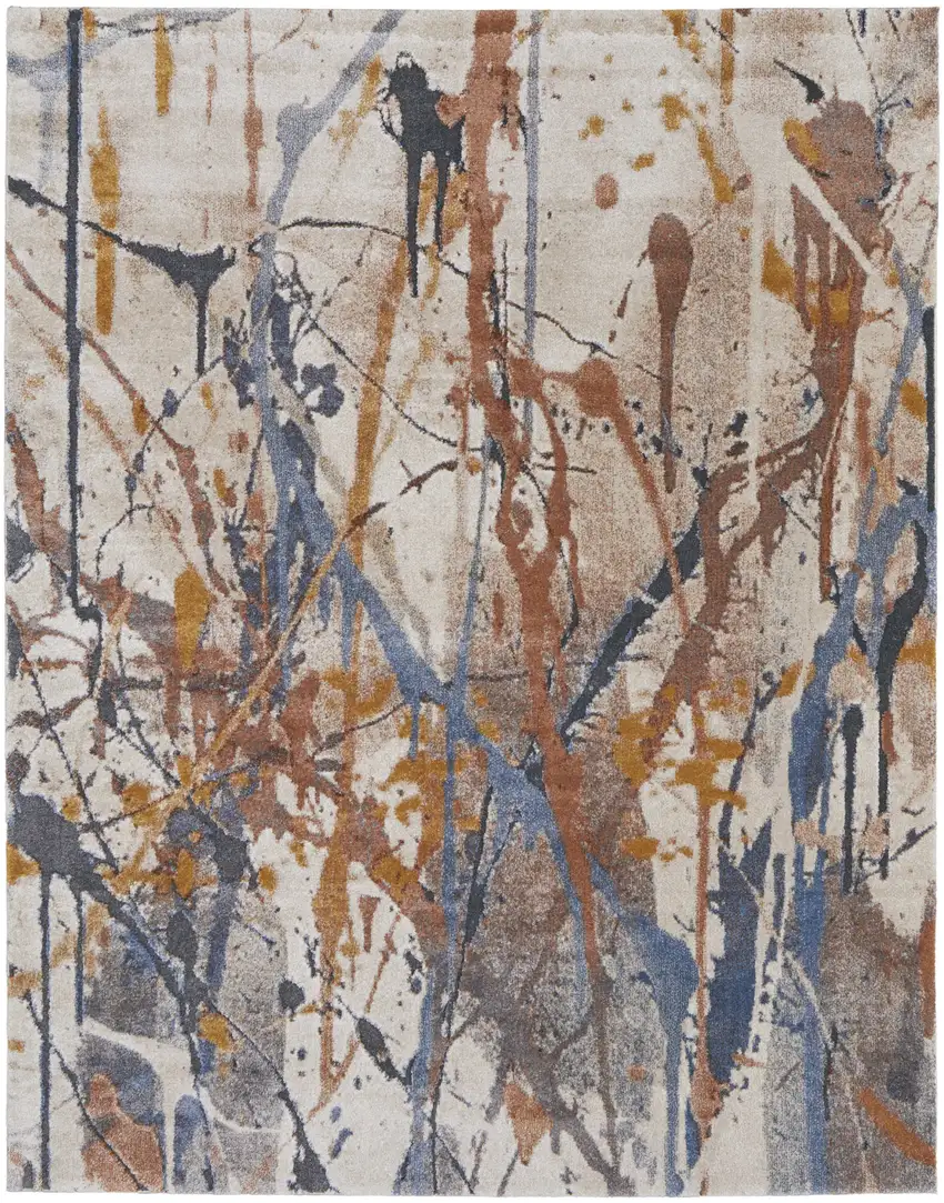 Ivory Blue and Brown Abstract Power Loom Area Rug Photo 2