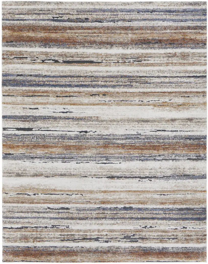 Ivory Blue and Brown Striped Power Loom Area Rug Photo 5