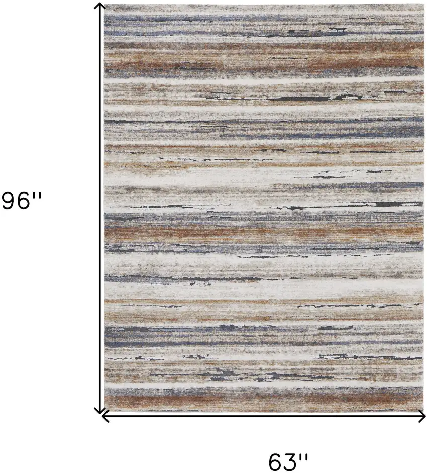 Ivory Blue and Brown Striped Power Loom Area Rug Photo 3
