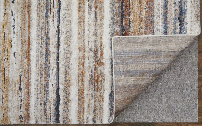 Ivory Blue and Brown Striped Power Loom Area Rug Photo 9