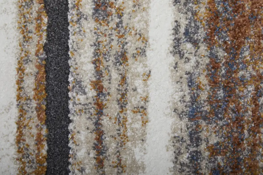 Ivory Blue and Brown Striped Power Loom Area Rug Photo 7