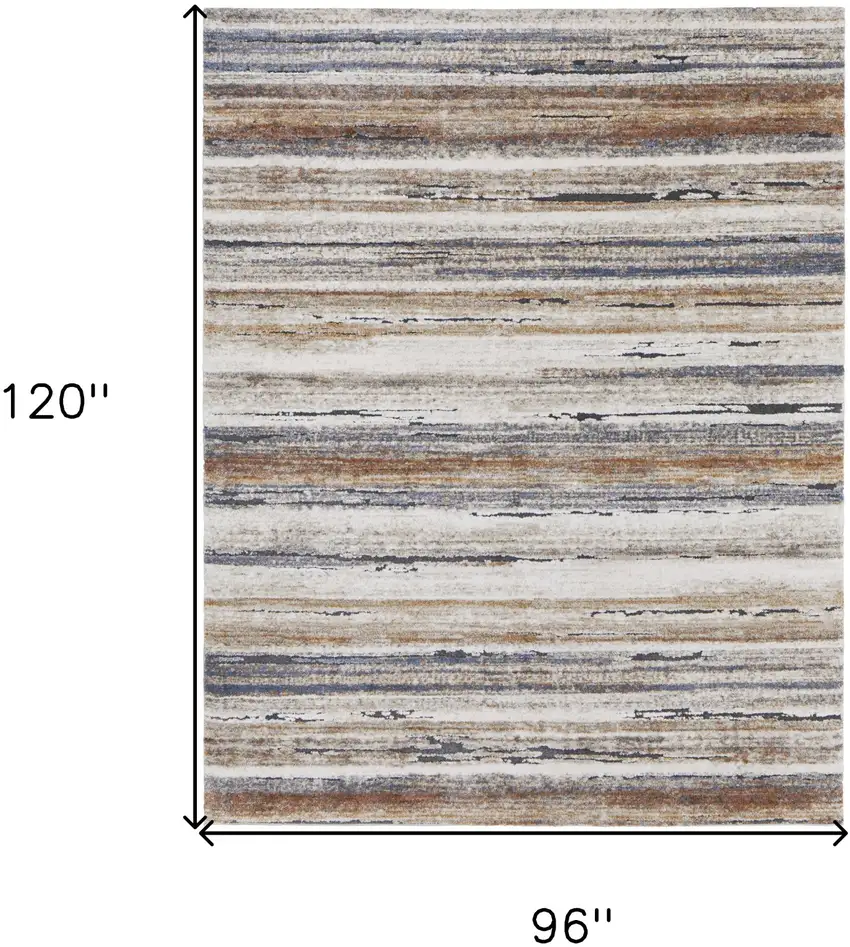 Ivory Blue and Brown Striped Power Loom Area Rug Photo 3