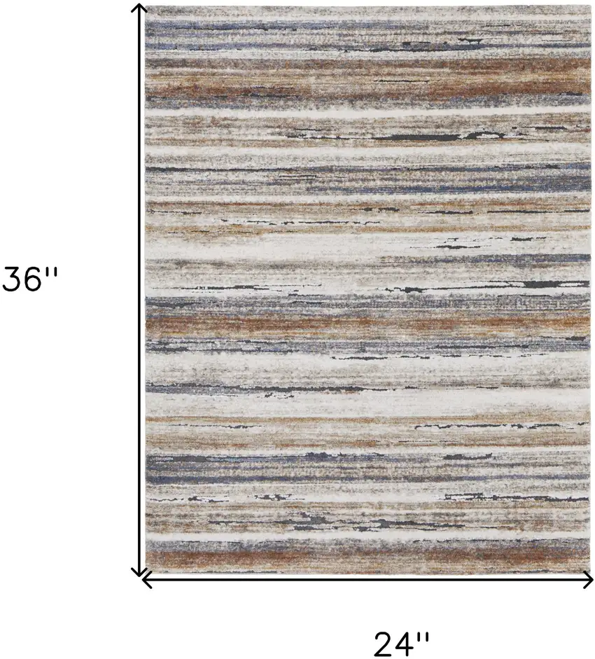 Ivory Blue and Brown Striped Power Loom Area Rug Photo 3