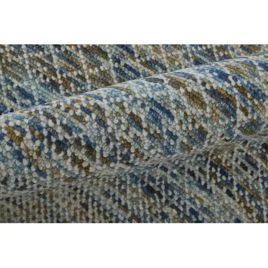 Ivory Blue and Brown Wool Hand Knotted Area Rug With Fringe Photo 4