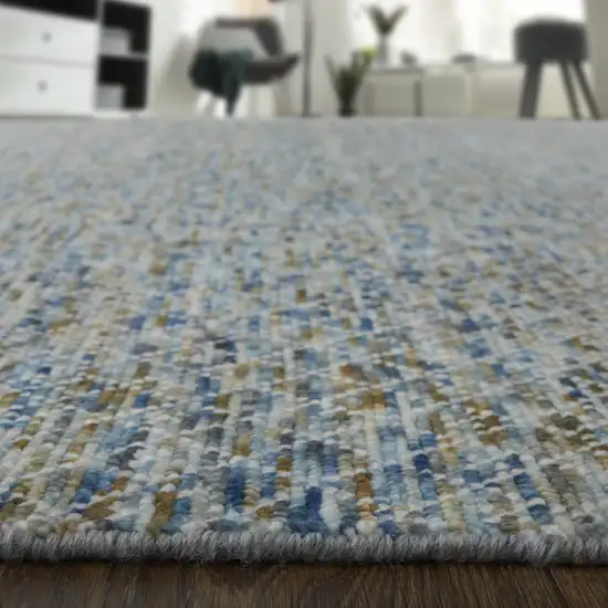 Ivory Blue and Brown Wool Hand Knotted Area Rug With Fringe Photo 7