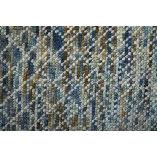 Ivory Blue and Brown Wool Hand Knotted Area Rug With Fringe Photo 5