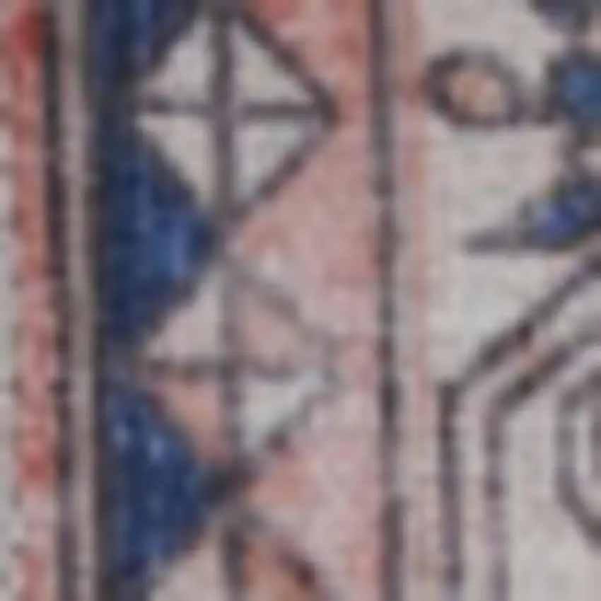 Ivory Blue and Coral Oriental Distressed Non Skid Area Rug Photo 2