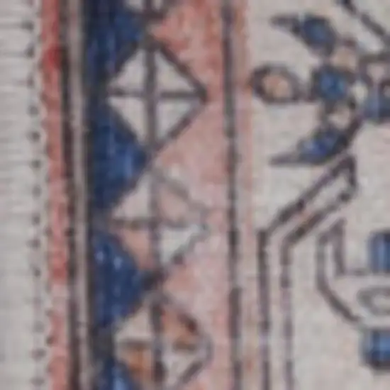 Ivory Blue and Coral Oriental Distressed Non Skid Area Rug Photo 5