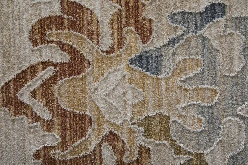 Ivory Blue and Gold Floral Power Loom Worn Faded Area Rug With Fringe Photo 7