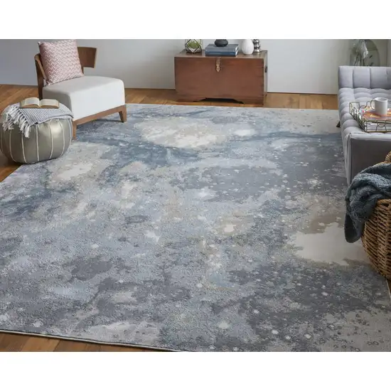 Ivory Blue and Gray Abstract Area Rug Photo 9