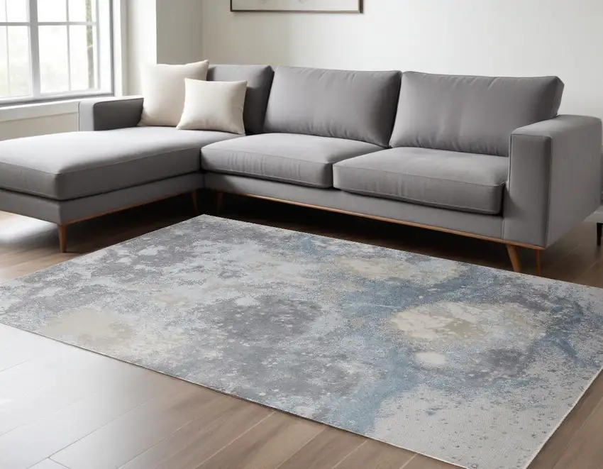 Ivory Blue and Gray Abstract Area Rug Photo 1