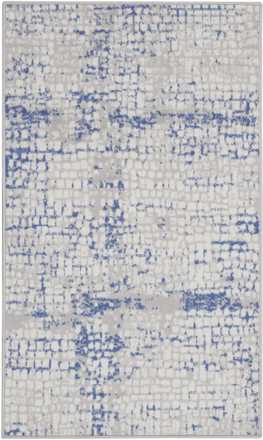 Ivory Blue and Gray Abstract Area Rug Photo 2