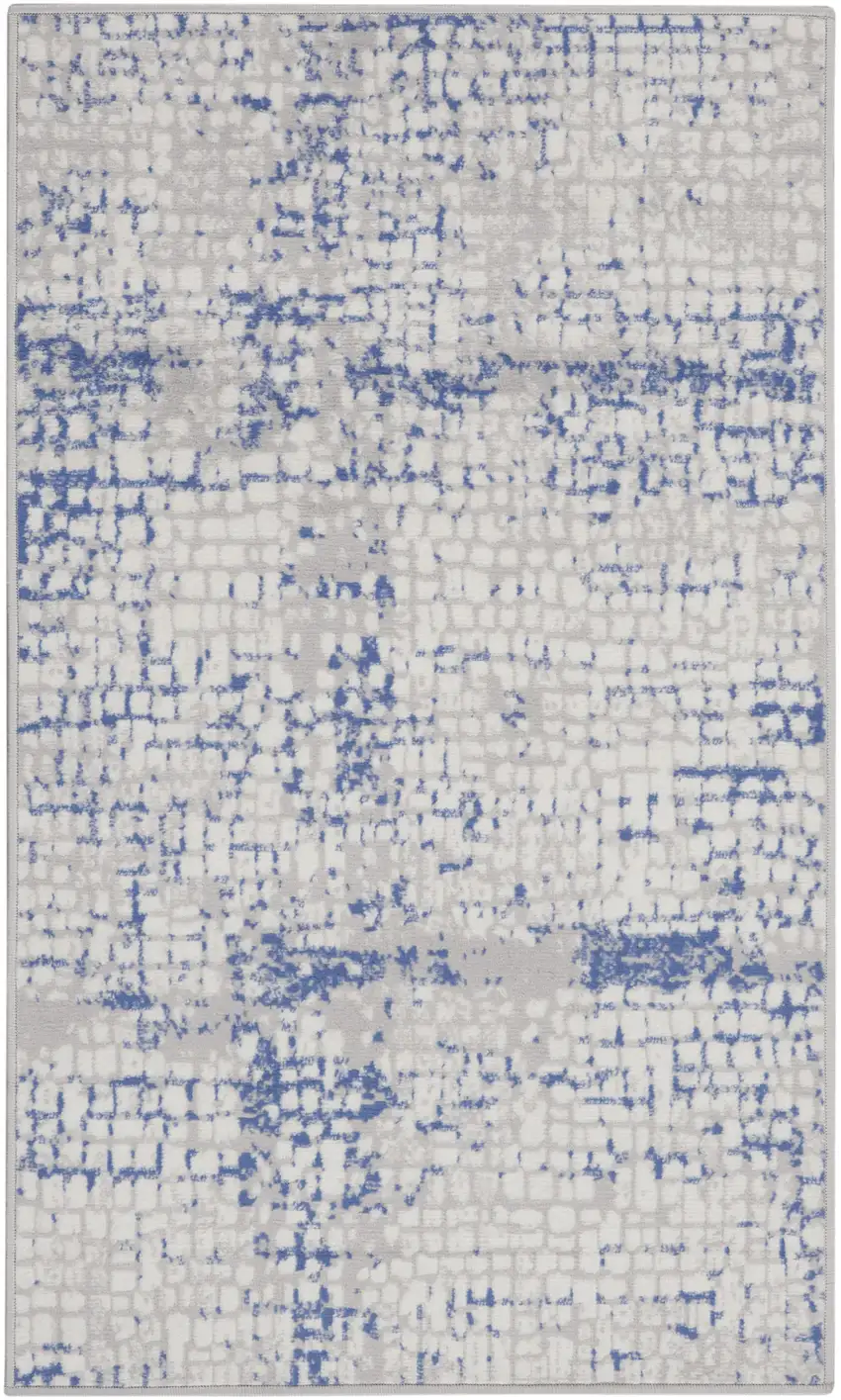 Ivory Blue and Gray Abstract Area Rug Photo 1