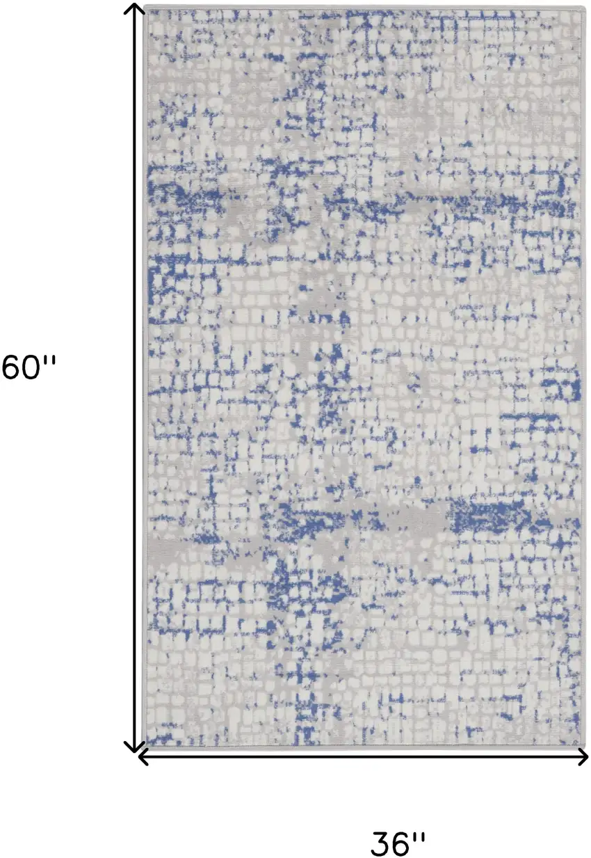 Ivory Blue and Gray Abstract Area Rug Photo 3