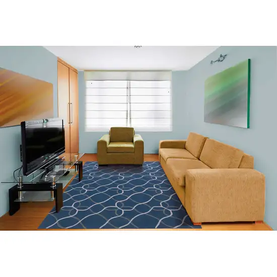 Ivory Blue and Gray Abstract Area Rug Photo 5