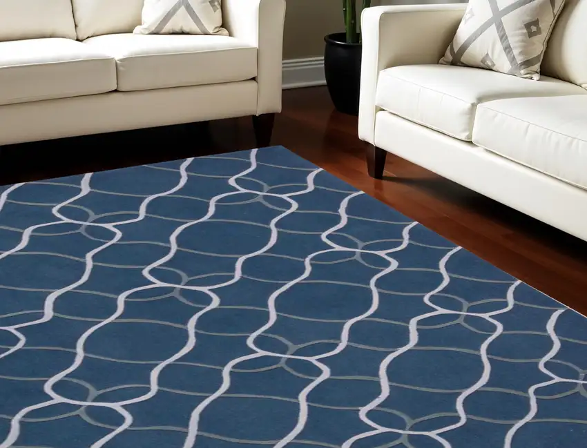 Ivory Blue and Gray Abstract Area Rug Photo 1