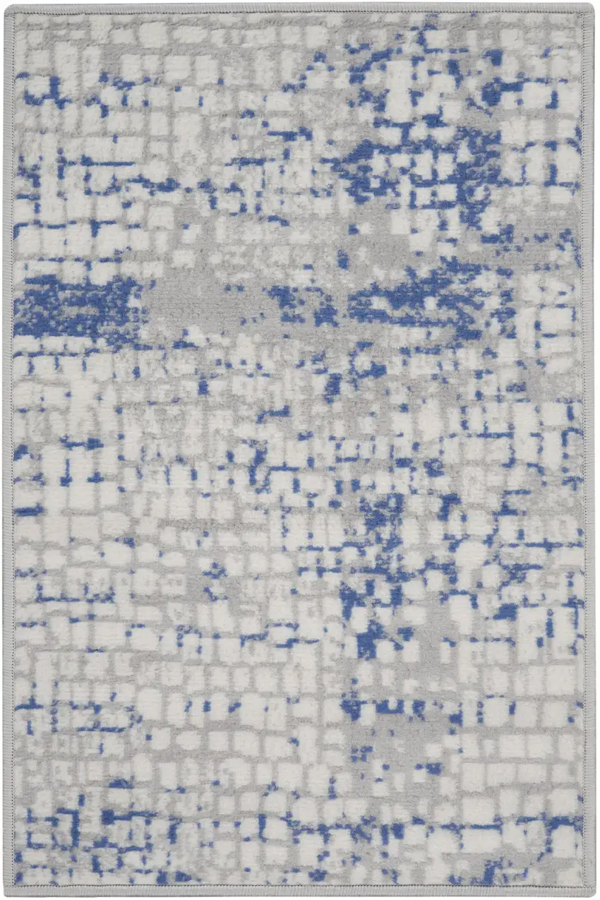 Ivory Blue and Gray Abstract Area Rug Photo 6