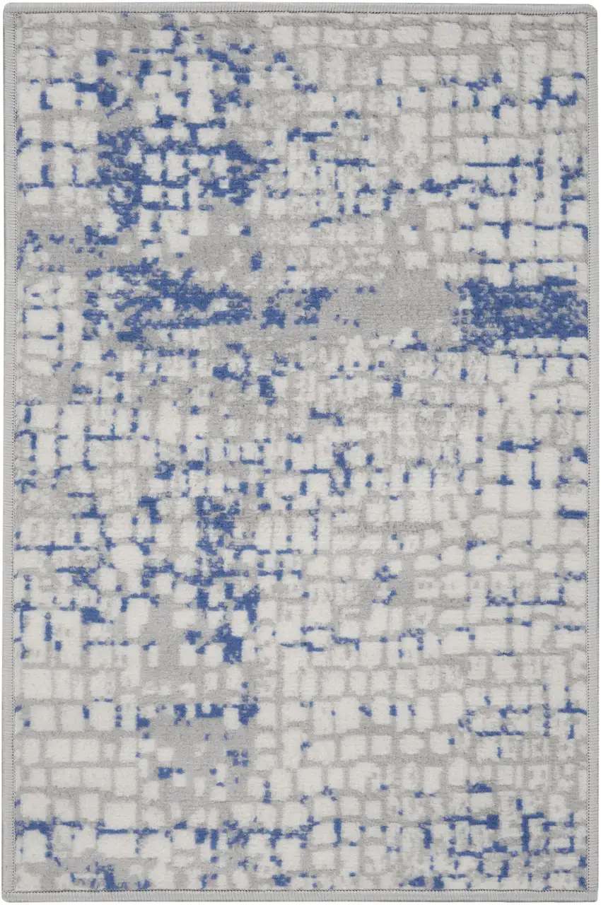 Ivory Blue and Gray Abstract Area Rug Photo 1