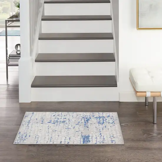 Ivory Blue and Gray Abstract Area Rug Photo 3