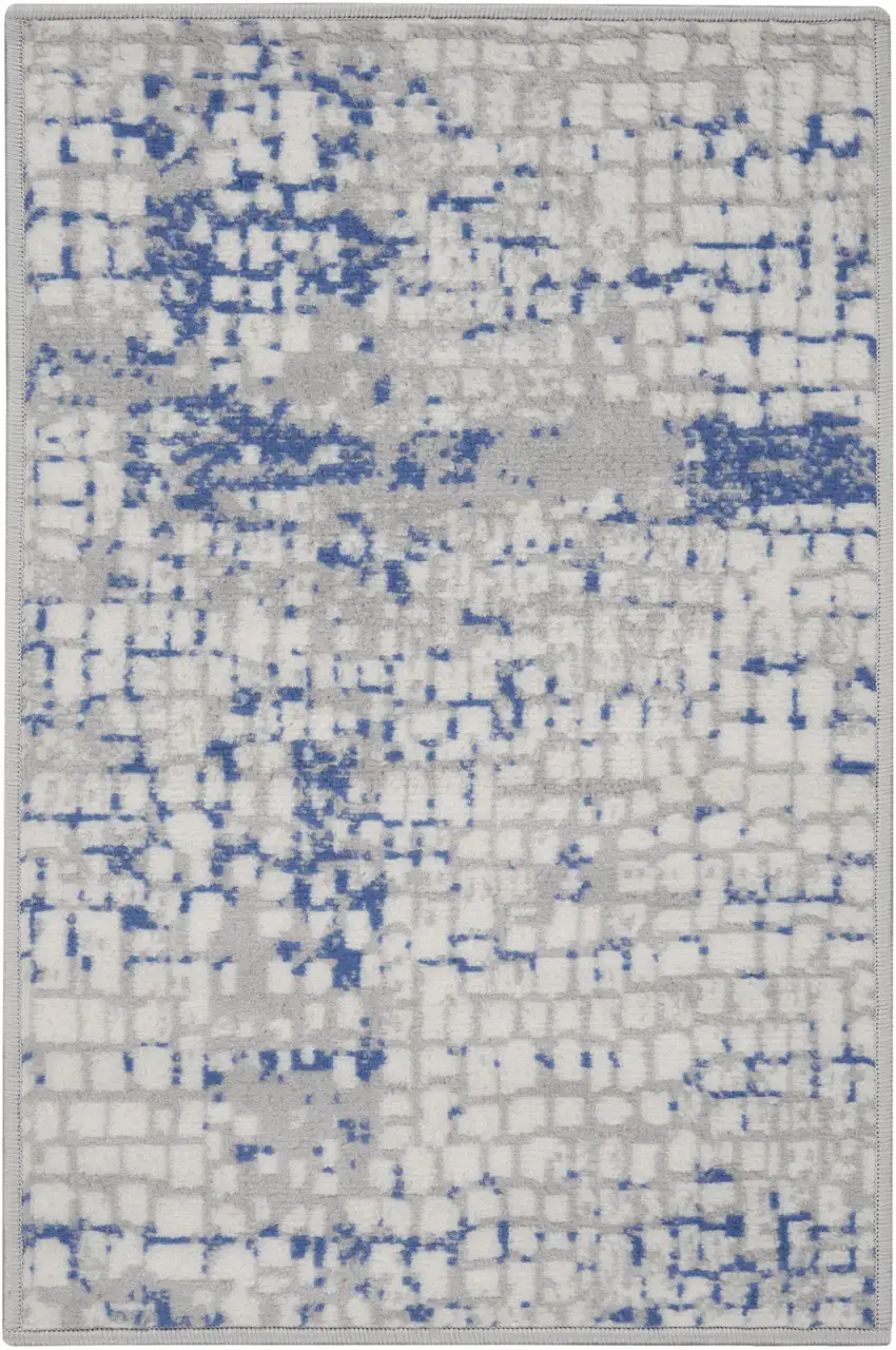 Ivory Blue and Gray Abstract Area Rug Photo 2