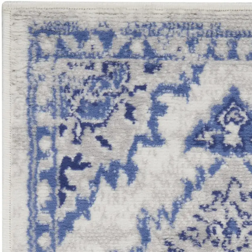 Ivory Blue and Gray Abstract Distressed Non Skid Area Rug Photo 1