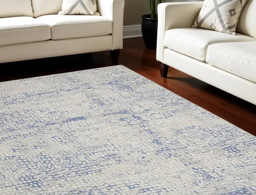 Ivory Blue and Gray Abstract Distressed Non Skid Area Rug Photo 1