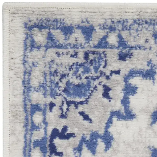 Ivory Blue and Gray Abstract Distressed Non Skid Area Rug Photo 6