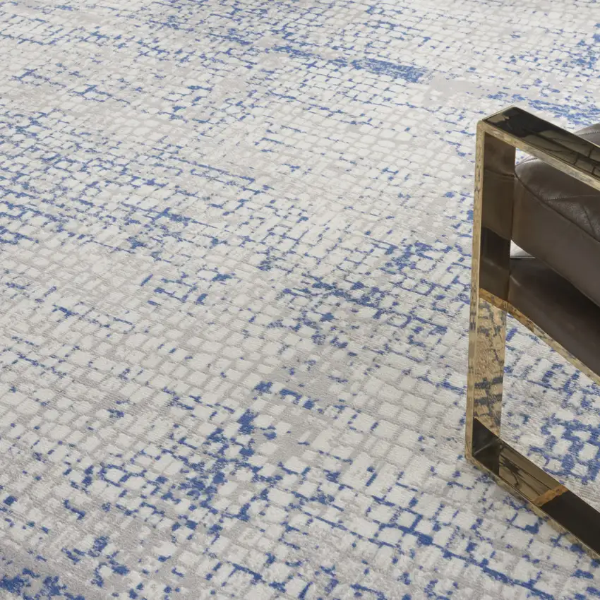 Ivory Blue and Gray Abstract Distressed Non Skid Area Rug Photo 9