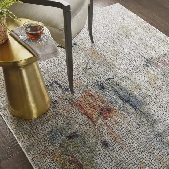 Ivory Blue and Gray Abstract Distressed Non Skid Area Rug Photo 4