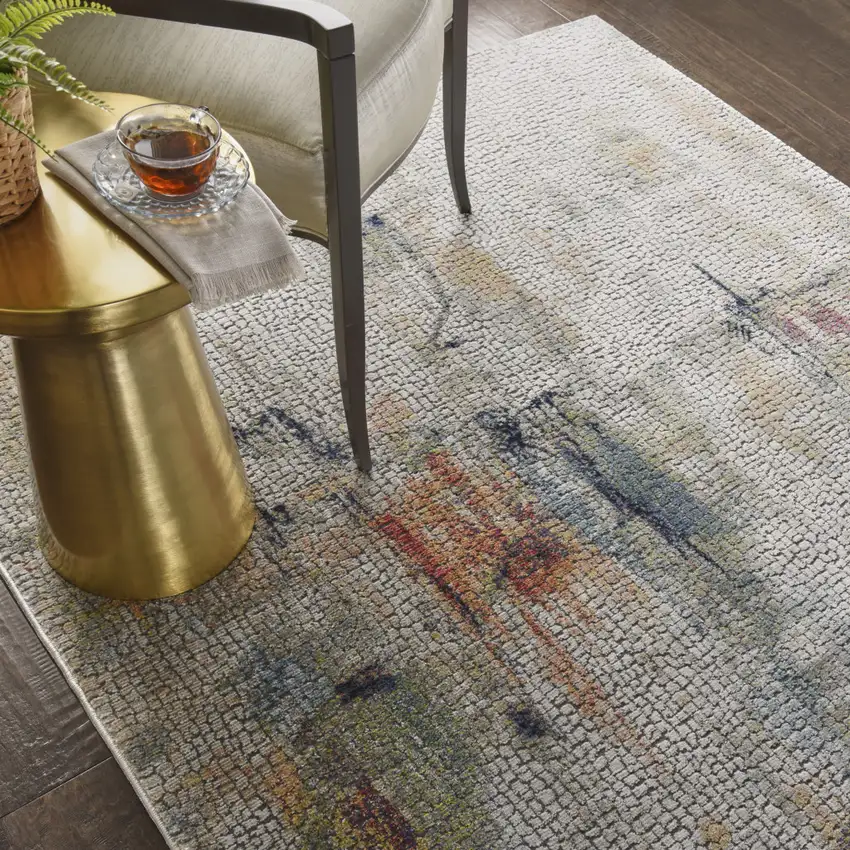 Ivory Blue and Gray Abstract Distressed Non Skid Area Rug Photo 4