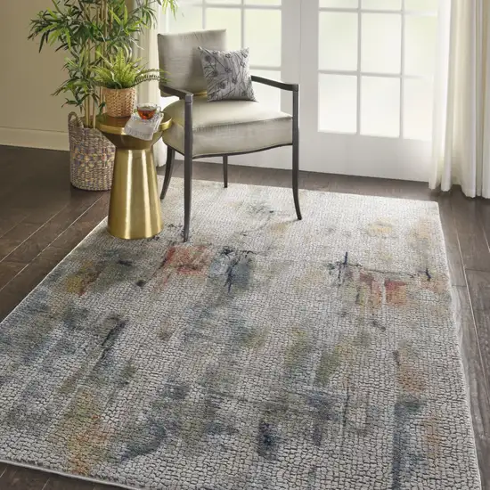 Ivory Blue and Gray Abstract Distressed Non Skid Area Rug Photo 5
