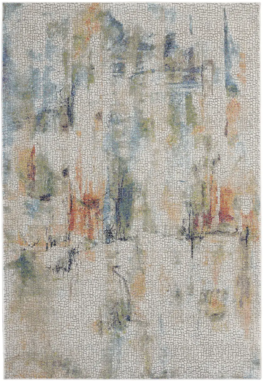 Ivory Blue and Gray Abstract Distressed Non Skid Area Rug Photo 4
