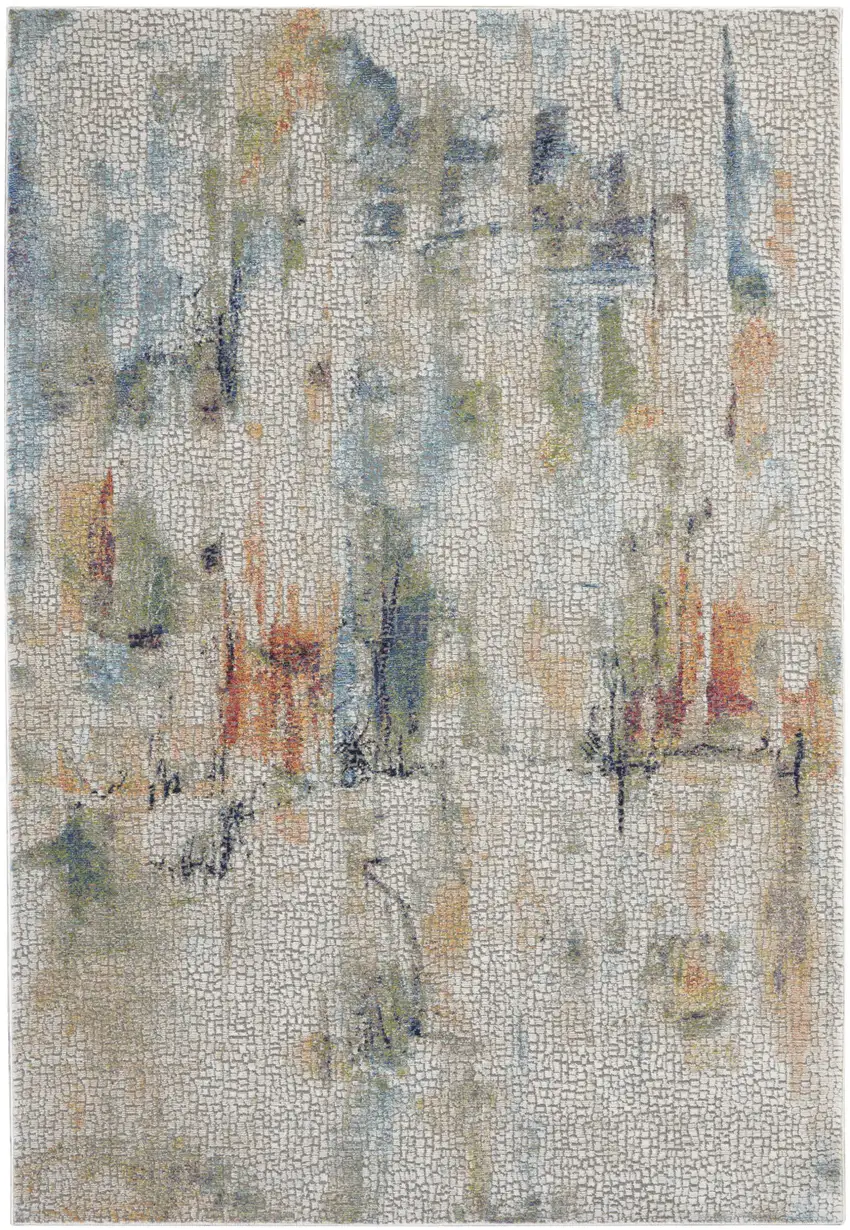 Ivory Blue and Gray Abstract Distressed Non Skid Area Rug Photo 1