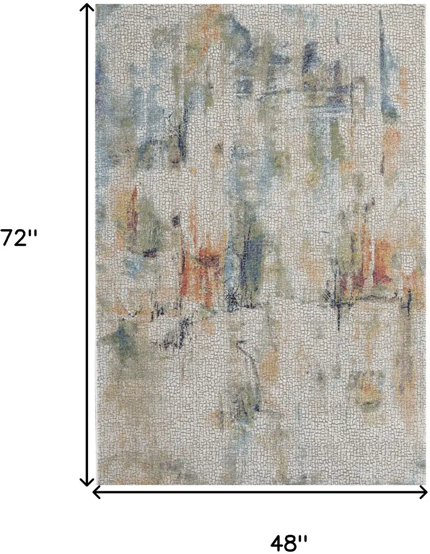 Ivory Blue and Gray Abstract Distressed Non Skid Area Rug Photo 3
