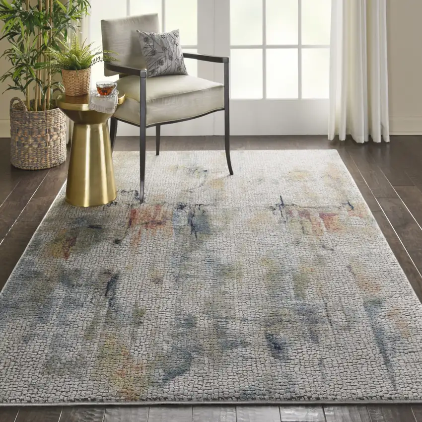 Ivory Blue and Gray Abstract Distressed Non Skid Area Rug Photo 3