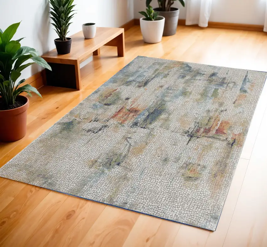 Ivory Blue and Gray Abstract Distressed Non Skid Area Rug Photo 1