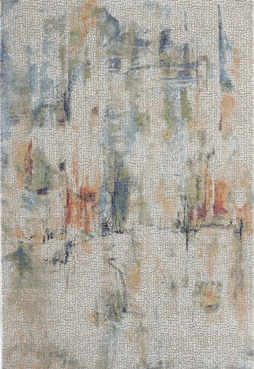 Ivory Blue and Gray Abstract Distressed Non Skid Area Rug Photo 2