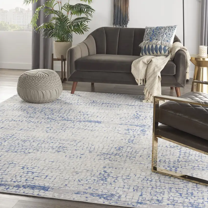Ivory Blue and Gray Abstract Distressed Non Skid Area Rug Photo 9