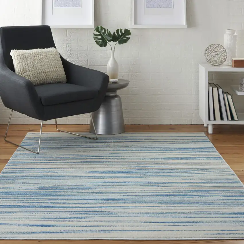 Ivory Blue and Gray Abstract Non Skid Area Rug Photo 4